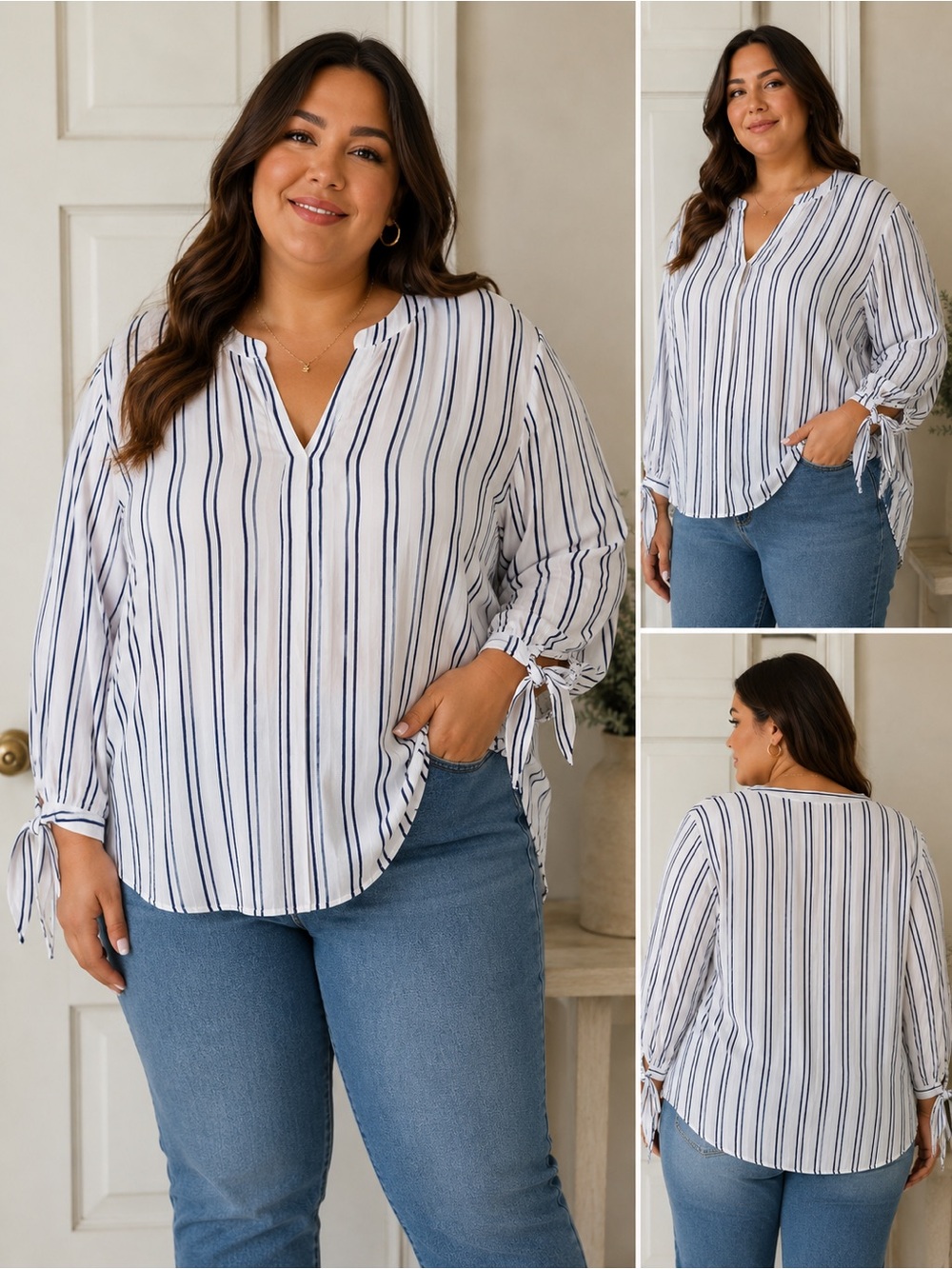Michael Kors Womens Blouse 2X Striped Textured Lightweight Button Top Plus Size